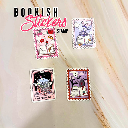 Bookish Stamp Vinyl Stickers - Book Club Postage Stamp Sticker Pack - Endless TBR Tarot Card Decal for Kindle- Fantasy Romance Horror Reader