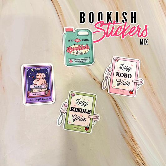 Cute Bookish Vinyl Stickers - Lazy Kindle Girlie & Kobo Sticker Pack - Pastel Aesthetic Reader Decal - Book Lover Gift for E-Reader
