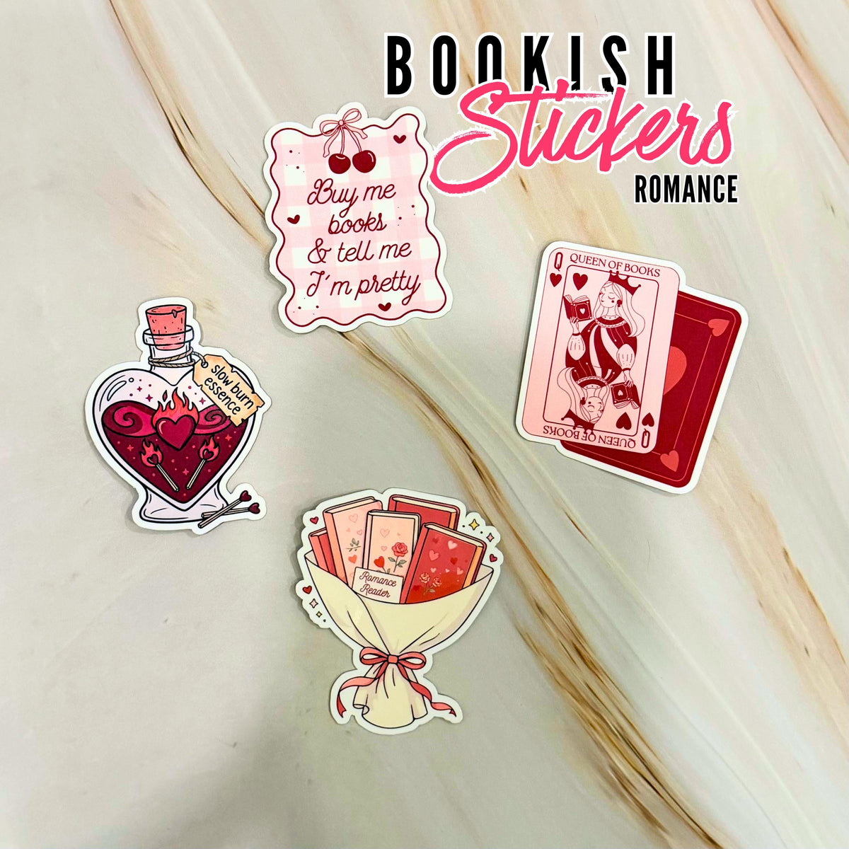 Adesivi in Vinile Romantici e Letterari - Pacchetto Adesivi "Buy Me Books & Slow Burn Essence" - Decalcomanie da Coquette per Amanti dei Libri per Kindle, Custodia del Telefono